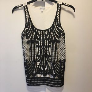 Express Metallic Lace Crochet Front Tank Top